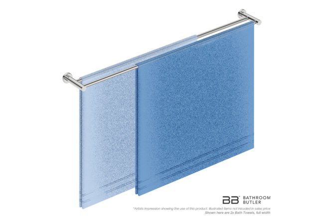 Double Towel Bar 1100mm 4688 with artists impression of two full width bath towels - Bathroom Butler