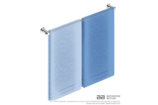 Single Towel Bar 800mm/32inch 4875 with artists impression of two single folded bath towels - Bathroom Butler