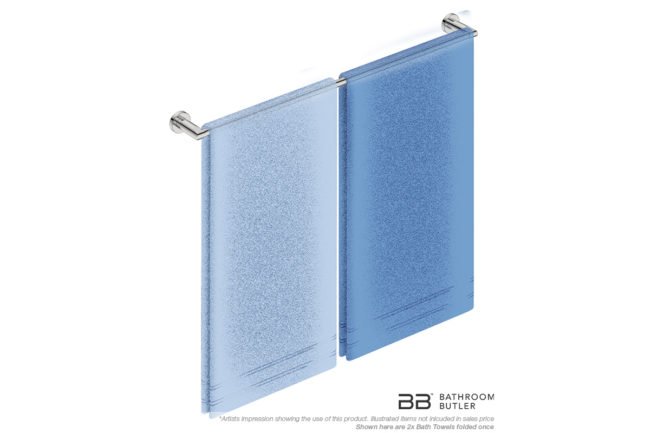 Single Towel Bar 800mm 8275 with artists impression of two single folded bath towels - Bathroom Butler