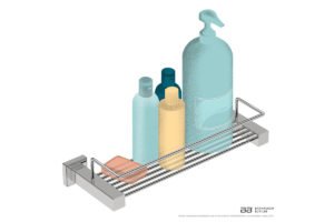 Shower Rack 8520 showing artists impression of shampoo bottles and soap
