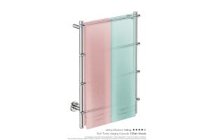Loft 4 Bar 550mm Heated Towel Rack with PTSelect Switch showing artists impression of two bath towels folded twice on the short side - Bathroom Butler