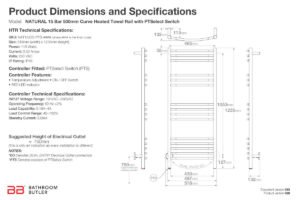 Specifications and Dimensions for NATURAL 15 Bar 500mm-CRV-PTS