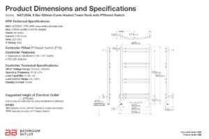 Specifications and Dimensions for NATURAL 8 Bar 500mm-CRV-PTS