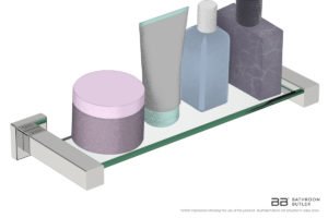 Glass Shelf 8525 showing artists impression with bathroom products