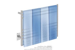 Natural 7 Bar 32inch Heated Towel Rack Straight with PTSelect Switch showing artists impression of four bath towels folded twice on the short side - Bathroom Butler