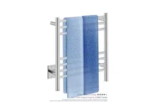 Natural 7 Bar 20inch Heated Towel Rack Straight with PTSelect Switch showing artists impression of two bath towels folded twice on the short side - Bathroom Butler