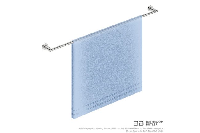 Single Towel Bar 1100mm 8278 with artists impression of one full width bath towel - Bathroom Butler