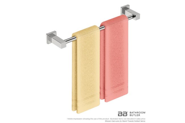 Single Towel Bar 430mm/17inch 8570 with artists impression of two double folded hand towels - Bathroom Butler