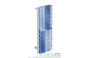 Natural 12 Bar 500mm/20" Heated Towel Rack Straight with PTSelect Switch showing artists impression of four bath towels folded twice on the short side - Bathroom Butler