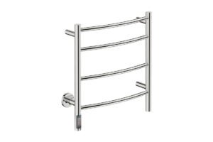 Natural 4 Bar 500mm Heated Towel Rack Curved with TDC Timer - 230V in Polished Stainless Steel- Bathroom Butler heated towel rails