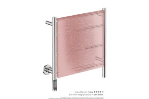 Natural 4 Bar 500mm Heated Towel Rack Straight with TDC Timer showing artists impression of a bath towels folded twice on the long side - Bathroom Butler