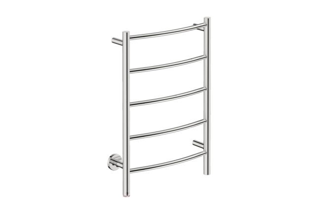 Natural 5 Bar 500mm Heated Towel Rack Curved with PTSelect Switch - 230V in Polished Stainless Steel - Bathroom Butler heated towel rails