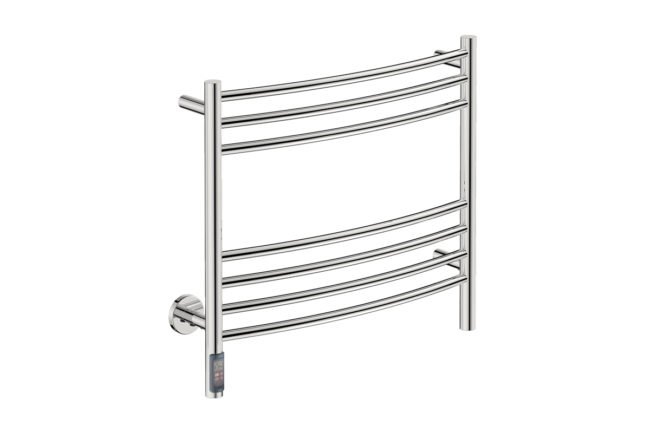 Natural 7 Bar 650mm Heated Towel Rack Curved with TDC Timer - 230V in Polished Stainless Steel - Bathroom Butler heated towel rails