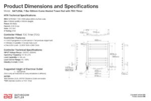 Specifications and Dimensions for NATURAL 7 Bar 500mm-CRV-TDC