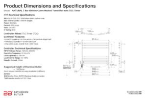 Specifications and Dimensions for NATURAL 7 Bar 650mm-CRV-TDC